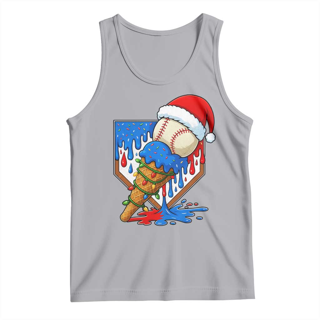 Christmas Baseball Ice Cream Drip Tank Top Santa Sports Player Xmas Light Boys Baseball Bat - Wonder Print Shop