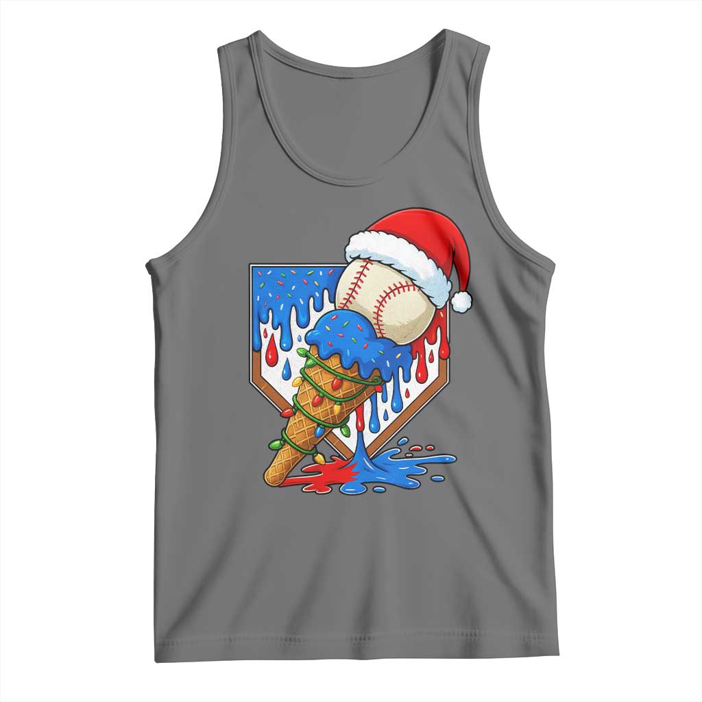 Christmas Baseball Ice Cream Drip Tank Top Santa Sports Player Xmas Light Boys Baseball Bat - Wonder Print Shop