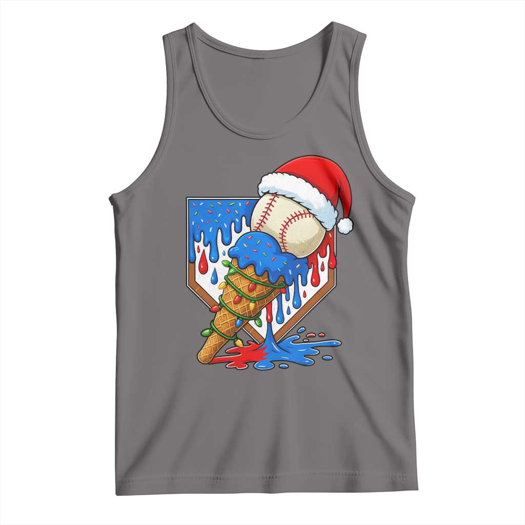 Christmas Baseball Ice Cream Drip Tank Top Santa Sports Player Xmas Light Boys Baseball Bat - Wonder Print Shop