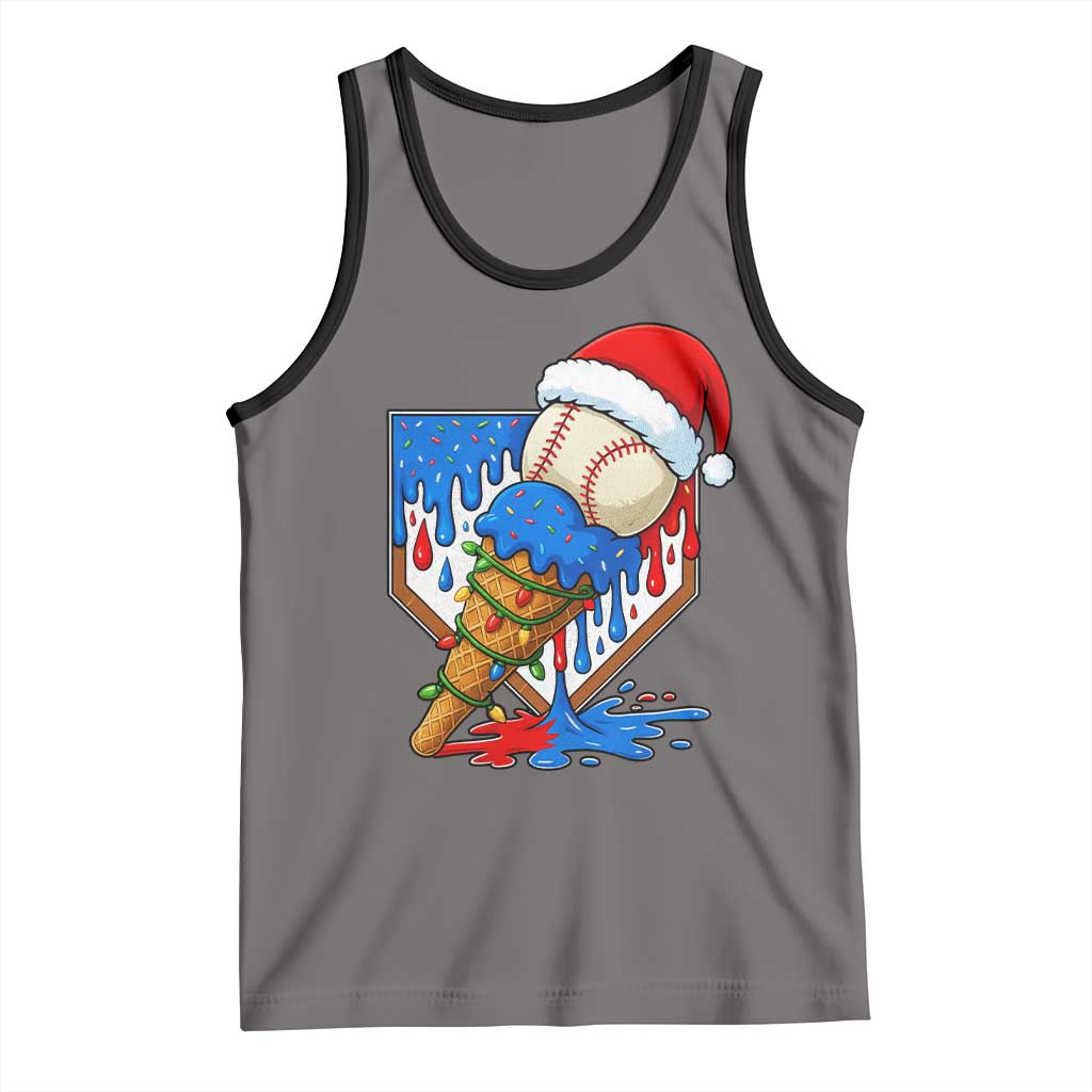 Christmas Baseball Ice Cream Drip Tank Top Santa Sports Player Xmas Light Boys Baseball Bat - Wonder Print Shop