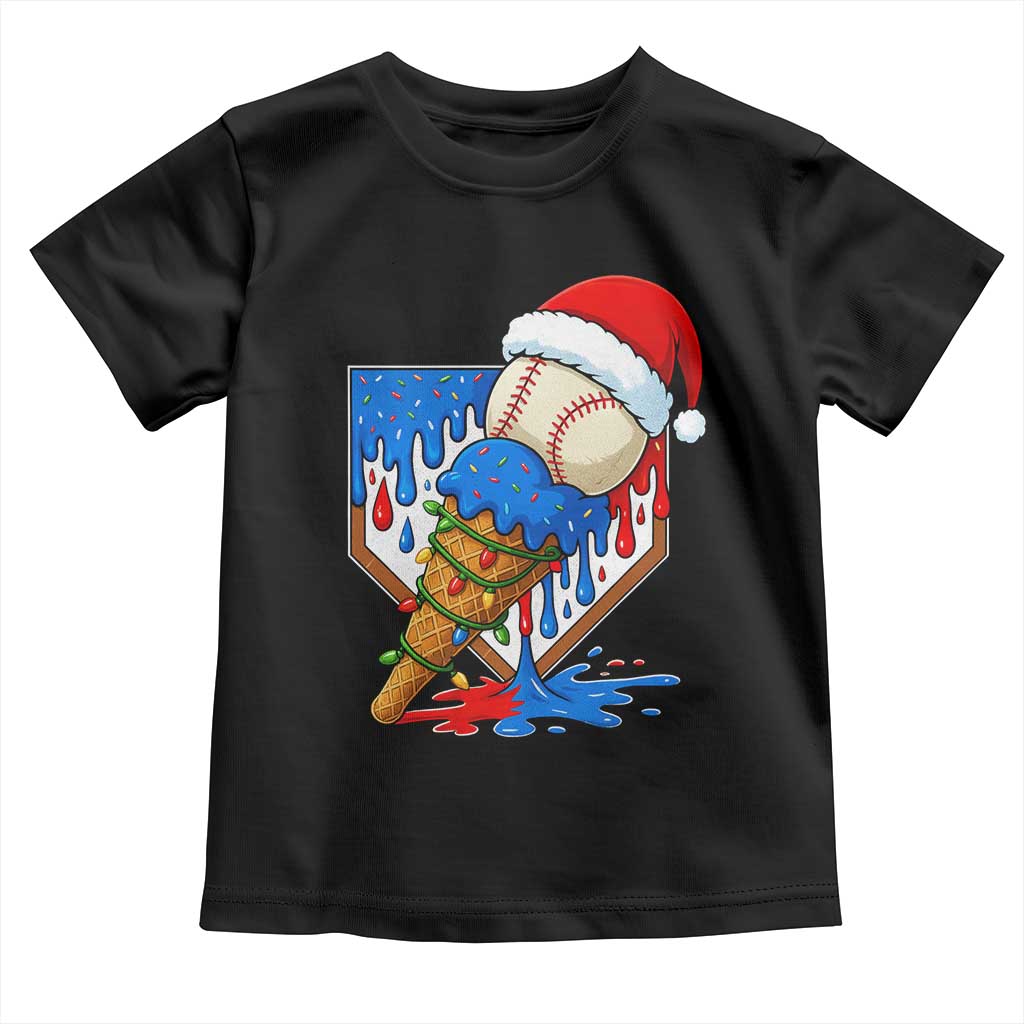 Christmas Baseball Ice Cream Drip Toddler T Shirt Santa Sports Player Xmas Light Boys Baseball Bat - Wonder Print Shop