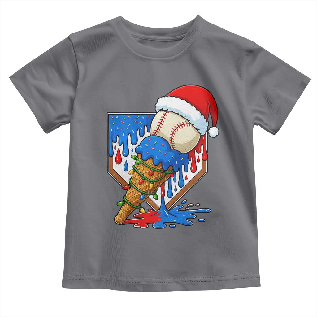 Christmas Baseball Ice Cream Drip Toddler T Shirt Santa Sports Player Xmas Light Boys Baseball Bat - Wonder Print Shop