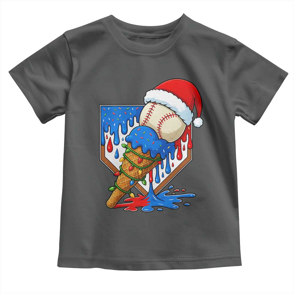 Christmas Baseball Ice Cream Drip Toddler T Shirt Santa Sports Player Xmas Light Boys Baseball Bat - Wonder Print Shop