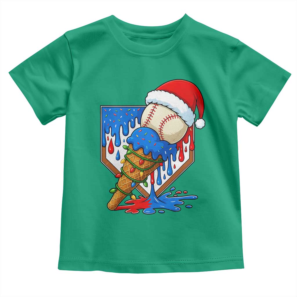 Christmas Baseball Ice Cream Drip Toddler T Shirt Santa Sports Player Xmas Light Boys Baseball Bat - Wonder Print Shop