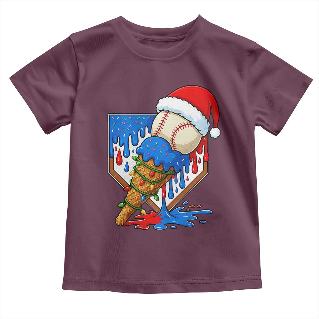 Christmas Baseball Ice Cream Drip Toddler T Shirt Santa Sports Player Xmas Light Boys Baseball Bat - Wonder Print Shop