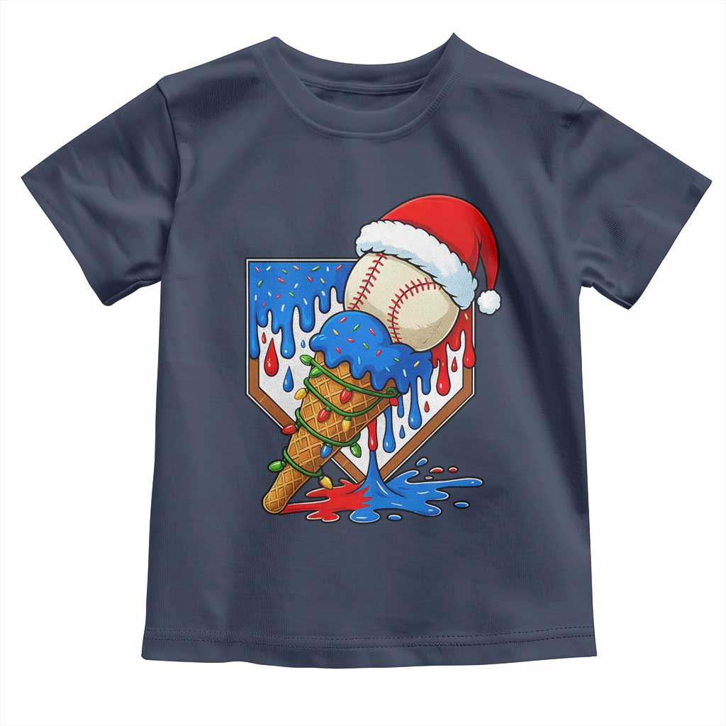 Christmas Baseball Ice Cream Drip Toddler T Shirt Santa Sports Player Xmas Light Boys Baseball Bat - Wonder Print Shop