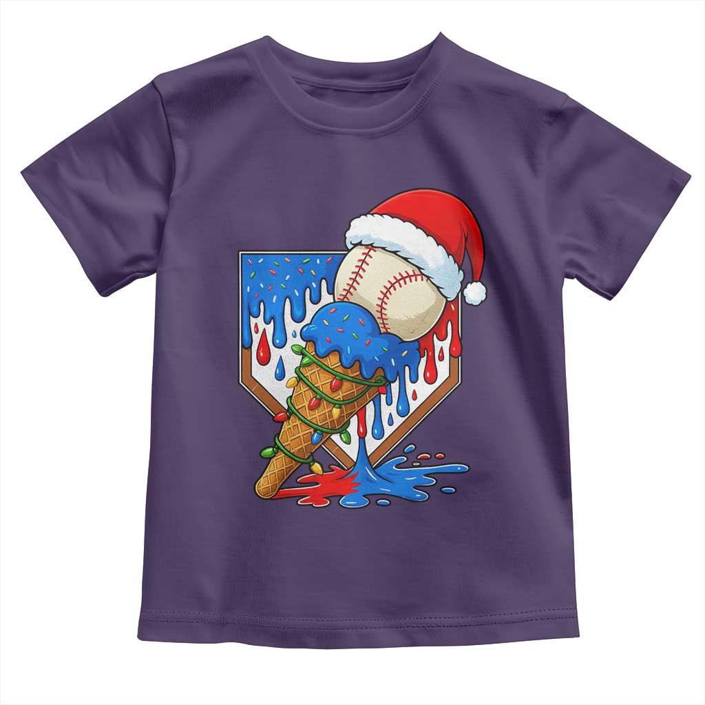 Christmas Baseball Ice Cream Drip Toddler T Shirt Santa Sports Player Xmas Light Boys Baseball Bat - Wonder Print Shop