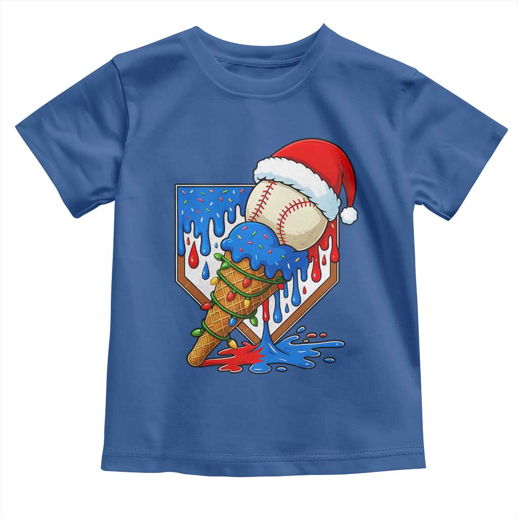 Christmas Baseball Ice Cream Drip Toddler T Shirt Santa Sports Player Xmas Light Boys Baseball Bat - Wonder Print Shop