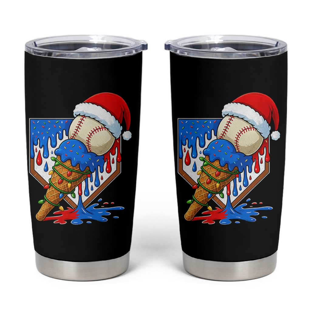 Christmas Baseball Ice Cream Drip Tumbler Cup Santa Sports Player Xmas Light Boys Baseball Bat - Wonder Print Shop