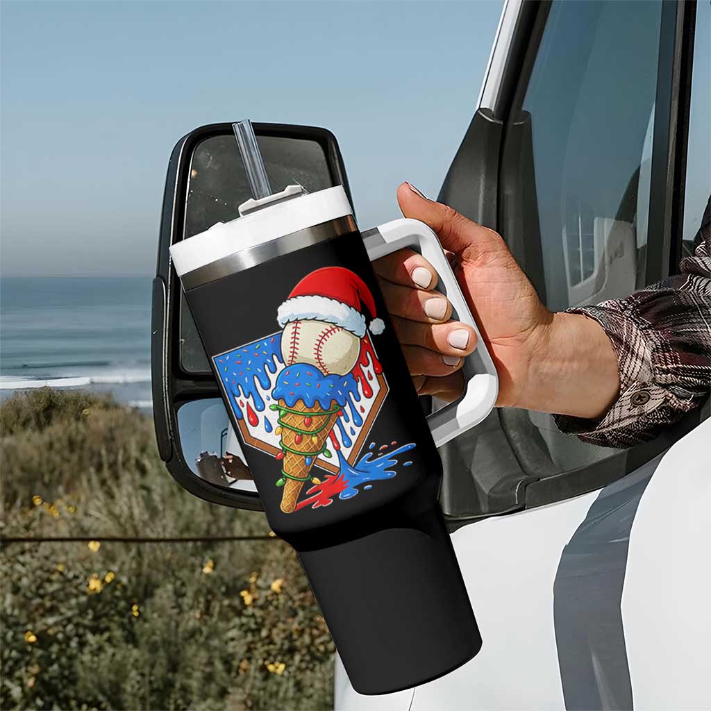 Christmas Baseball Ice Cream Drip Tumbler With Handle Santa Sports Player Xmas Light Boys Baseball Bat - Wonder Print Shop