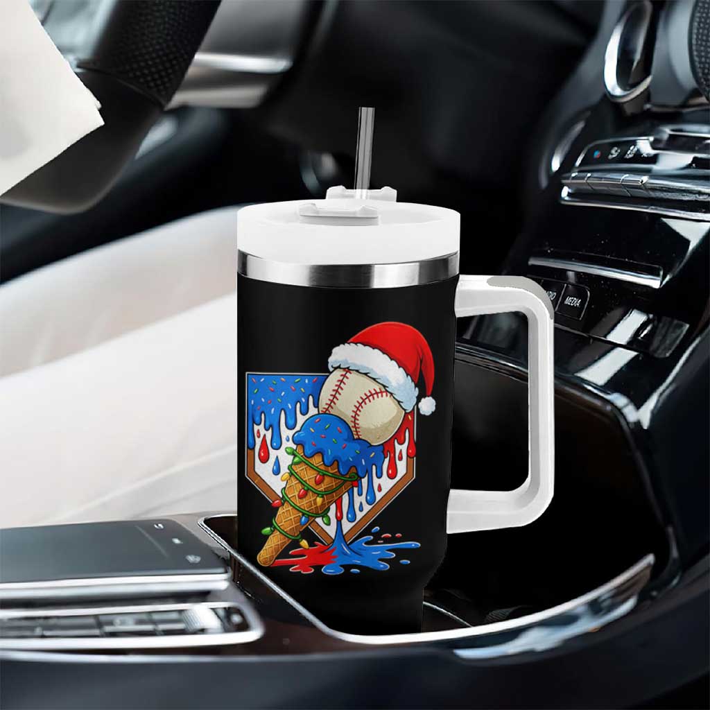 Christmas Baseball Ice Cream Drip Tumbler With Handle Santa Sports Player Xmas Light Boys Baseball Bat - Wonder Print Shop
