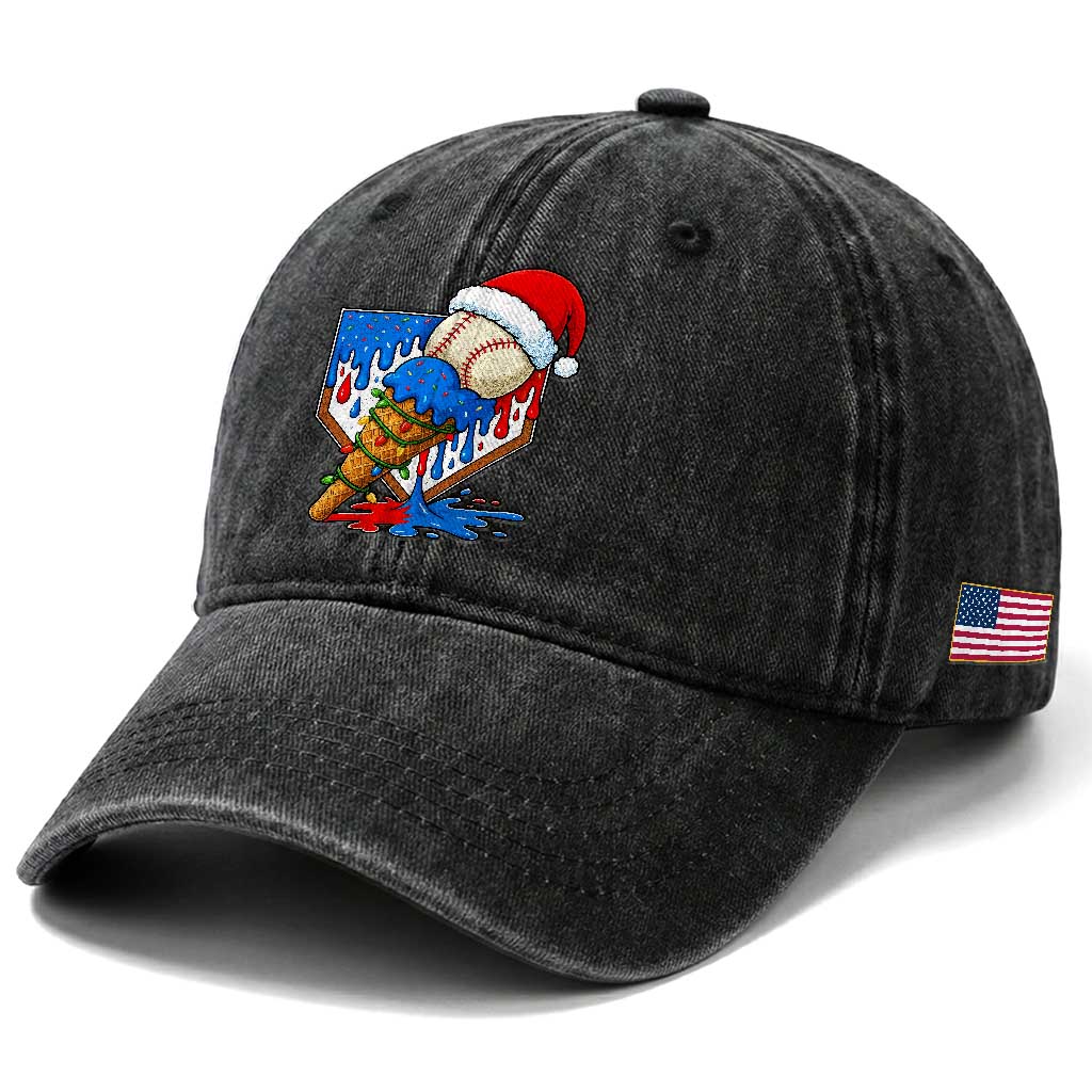 Christmas Baseball Ice Cream Drip Washed Cotton Baseball Cap Santa Sports Player Xmas Light Boys Baseball Bat