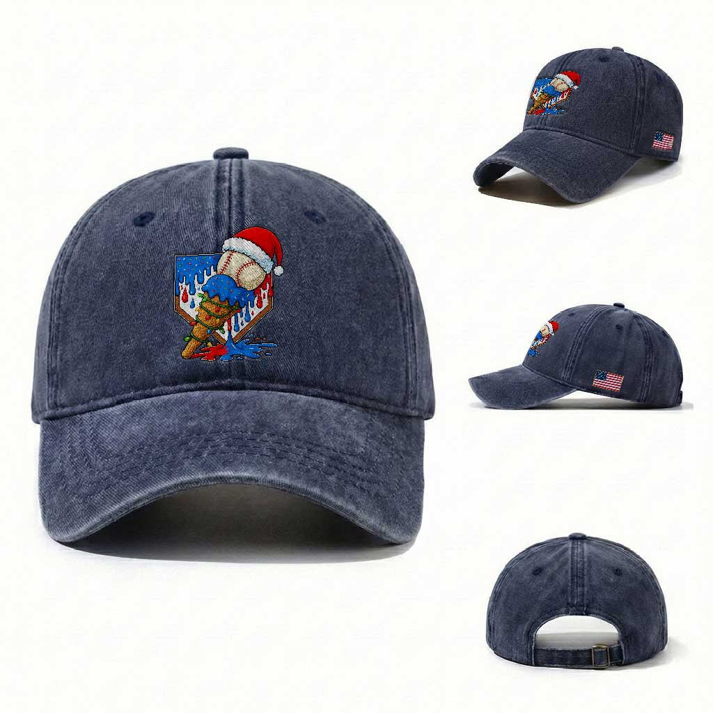 Christmas Baseball Ice Cream Drip Washed Cotton Baseball Cap Santa Sports Player Xmas Light Boys Baseball Bat