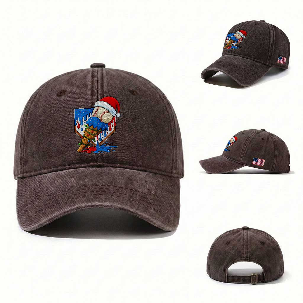 Christmas Baseball Ice Cream Drip Washed Cotton Baseball Cap Santa Sports Player Xmas Light Boys Baseball Bat