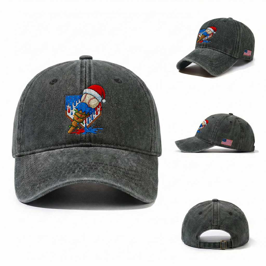 Christmas Baseball Ice Cream Drip Washed Cotton Baseball Cap Santa Sports Player Xmas Light Boys Baseball Bat
