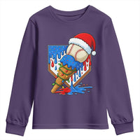 Christmas Baseball Ice Cream Drip Youth Sweatshirt Santa Sports Player Xmas Light Boys Baseball Bat - Wonder Print Shop