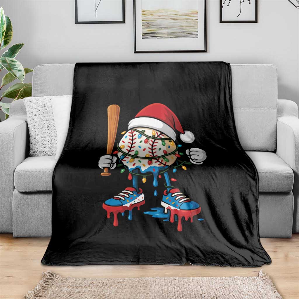 Christmas Baseball Ice Cream Drip Throw Blanket Santa Sports Xmas Baseball Player - Wonder Print Shop