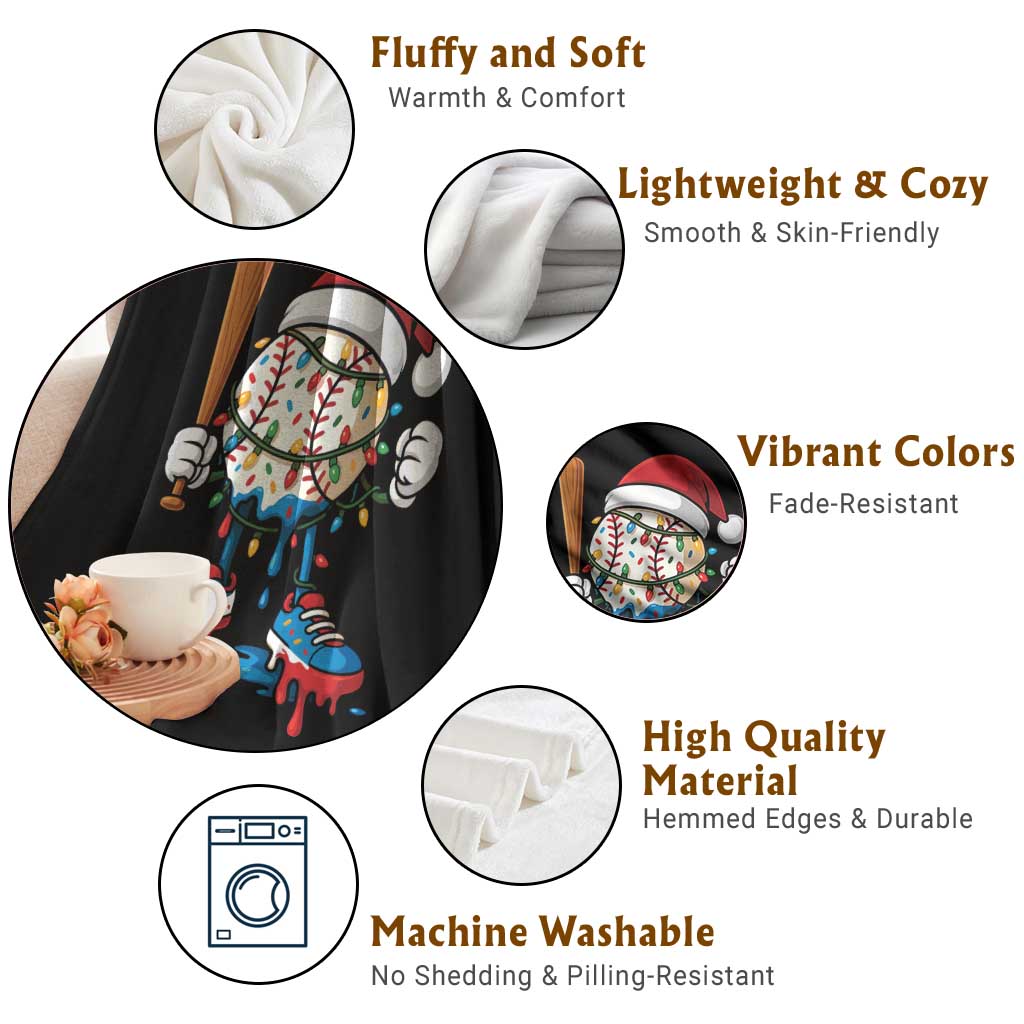 Christmas Baseball Ice Cream Drip Throw Blanket Santa Sports Xmas Baseball Player - Wonder Print Shop