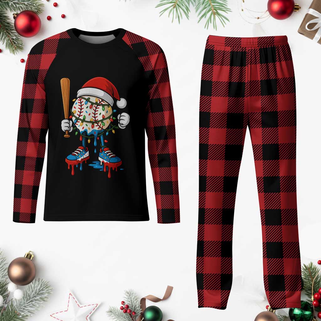 Christmas Baseball Ice Cream Drip Plaid Pajama Set Santa Sports Xmas Baseball Player - Wonder Print Shop