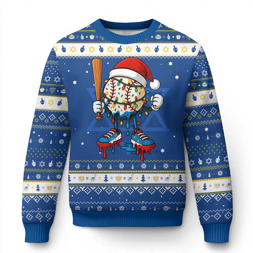 Christmas Baseball Ice Cream Drip Hanukkah Ugly Sweater Santa Sports Xmas Baseball Player - Wonder Print Shop