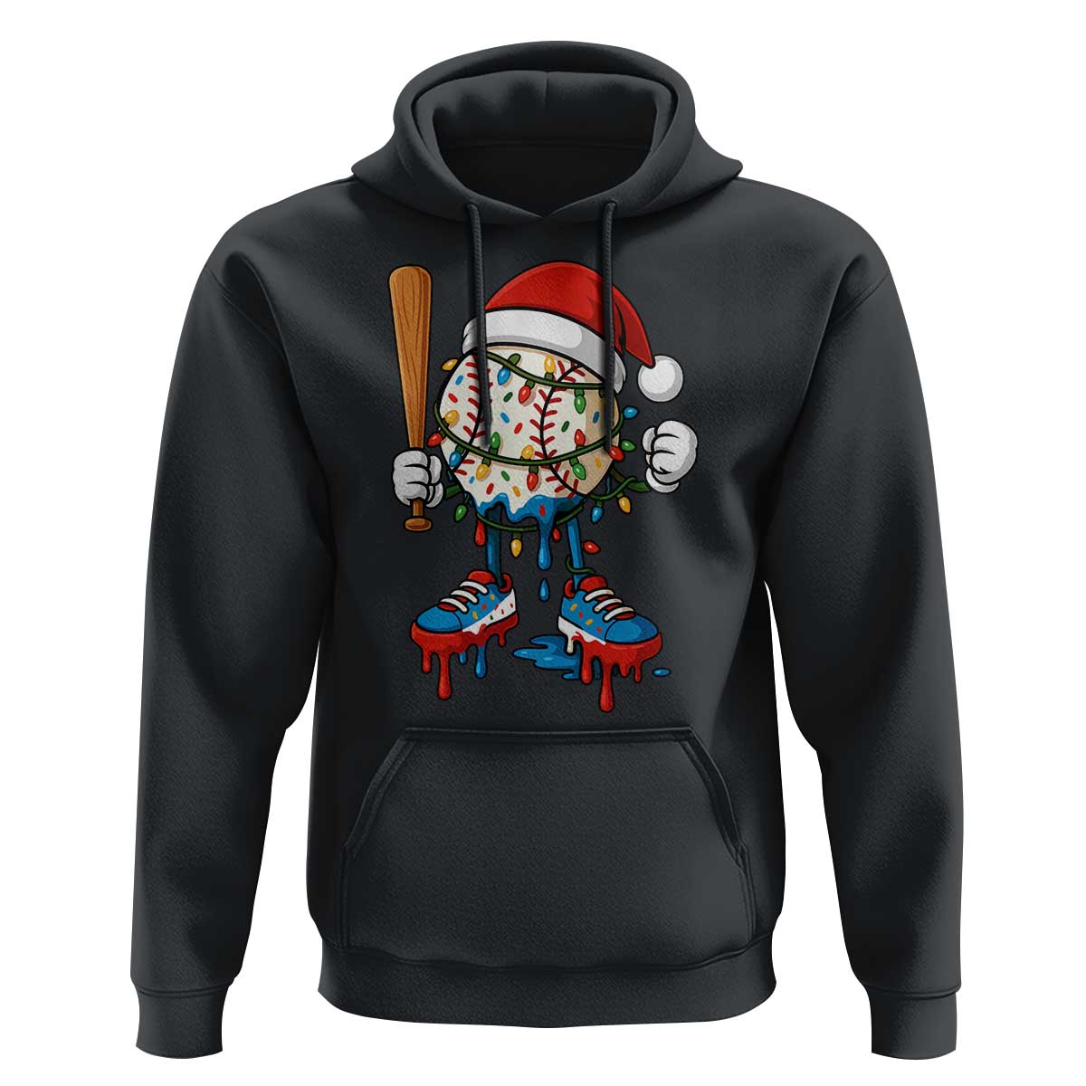 Christmas Baseball Ice Cream Drip Hoodie Santa Sports Xmas Baseball Player - Wonder Print Shop