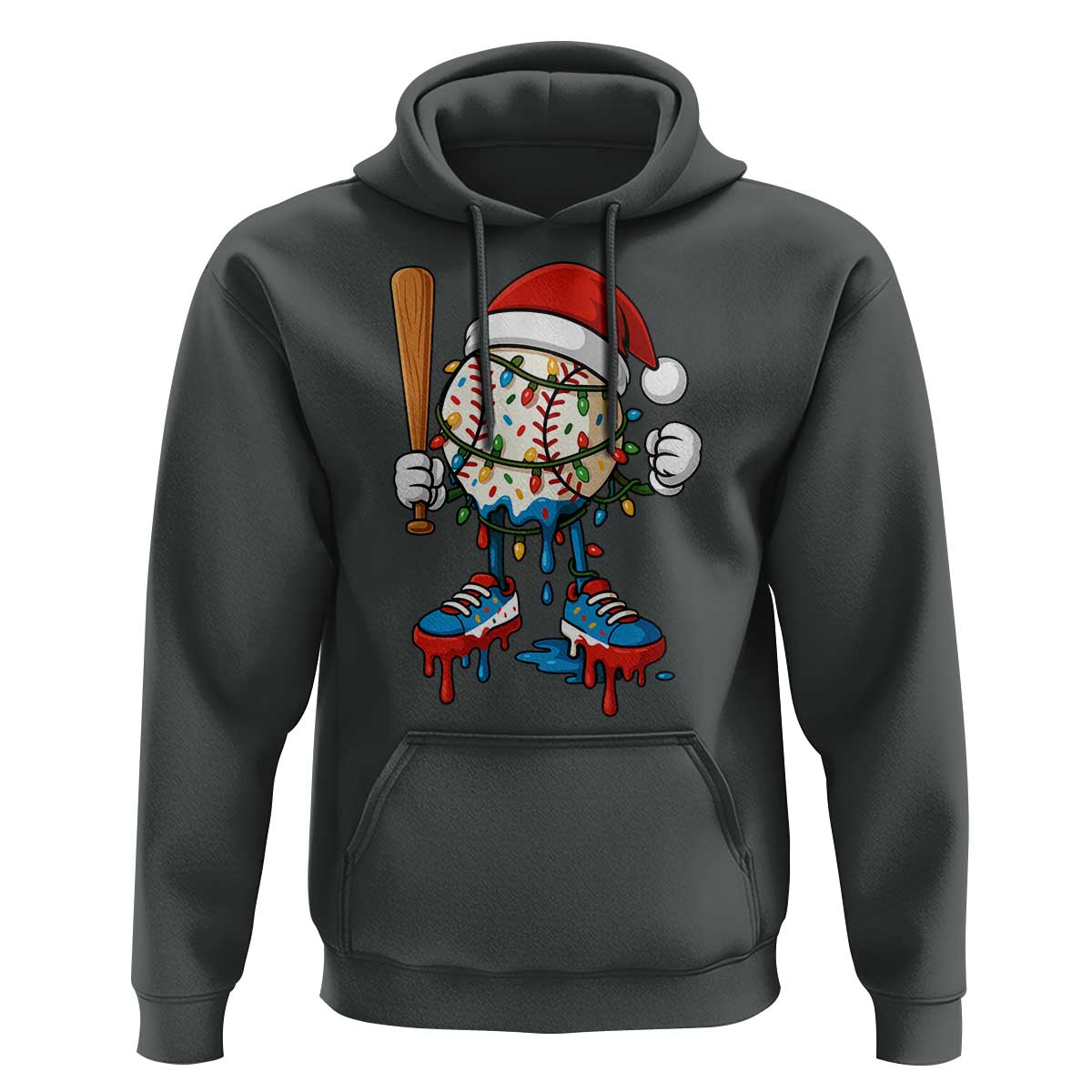 Christmas Baseball Ice Cream Drip Hoodie Santa Sports Xmas Baseball Player - Wonder Print Shop