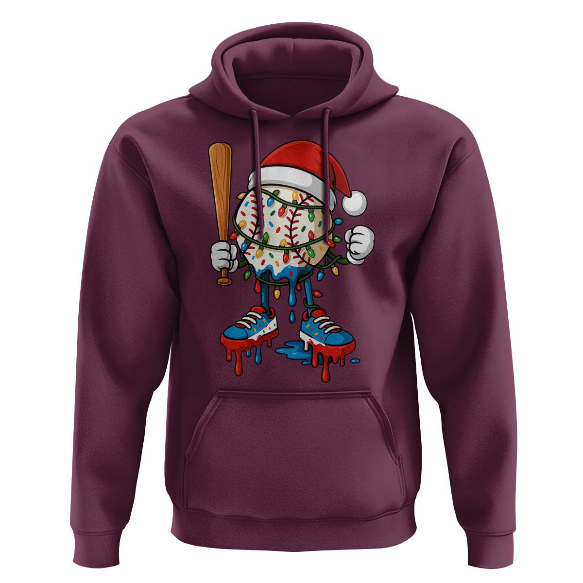 Christmas Baseball Ice Cream Drip Hoodie Santa Sports Xmas Baseball Player - Wonder Print Shop