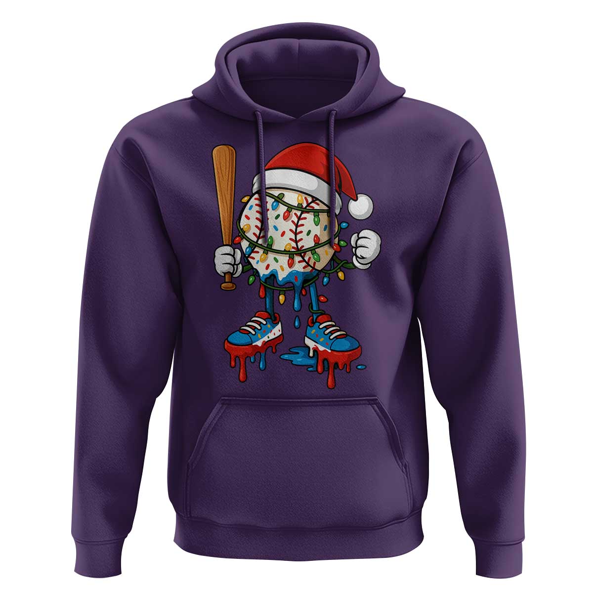 Christmas Baseball Ice Cream Drip Hoodie Santa Sports Xmas Baseball Player - Wonder Print Shop