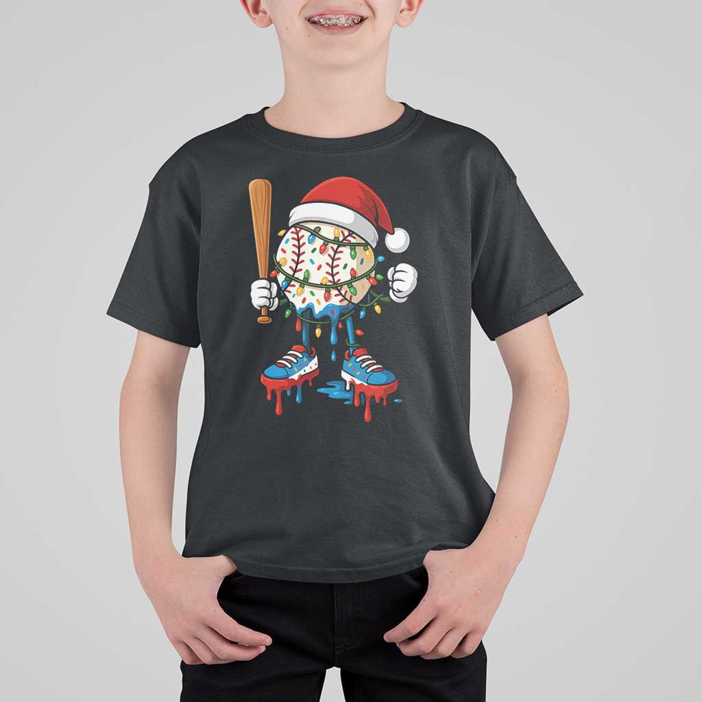 Christmas Baseball Ice Cream Drip T Shirt For Kid Santa Sports Xmas Baseball Player - Wonder Print Shop