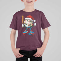 Christmas Baseball Ice Cream Drip T Shirt For Kid Santa Sports Xmas Baseball Player - Wonder Print Shop