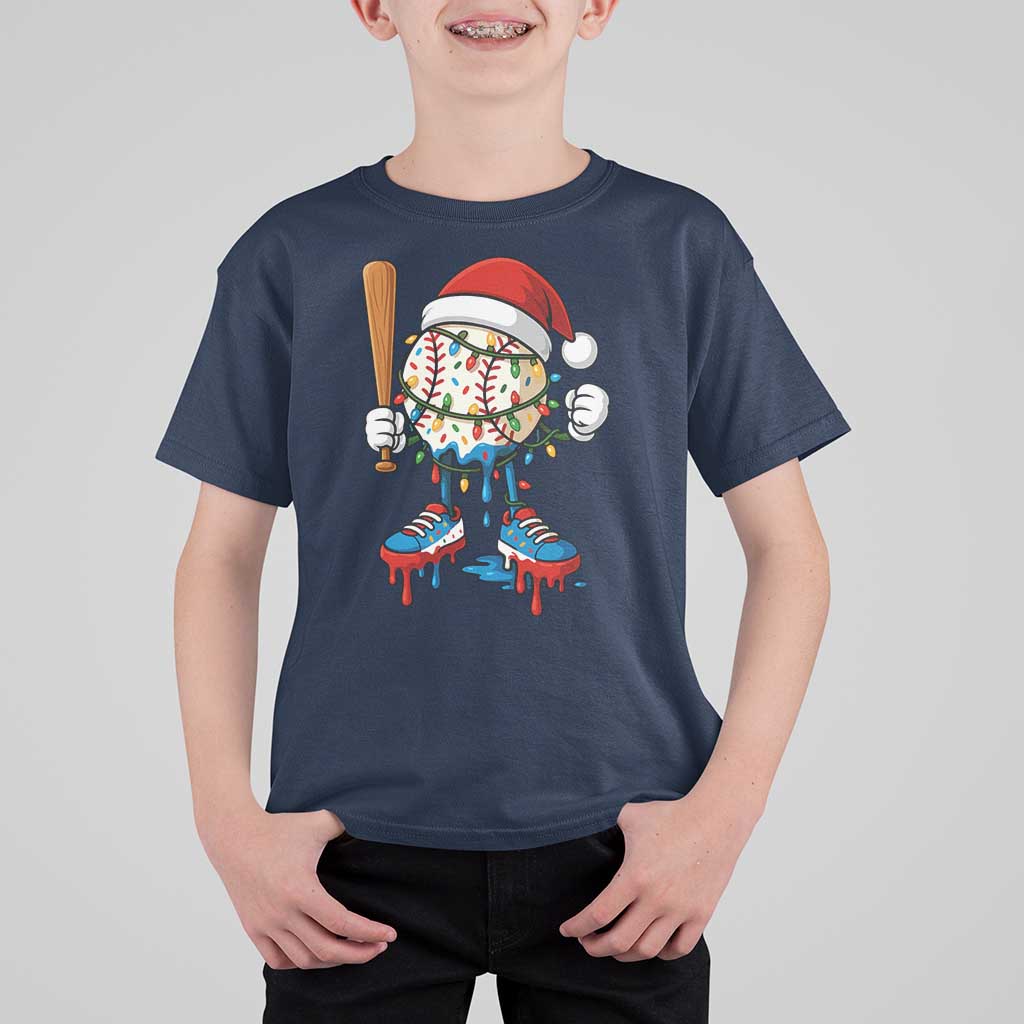 Christmas Baseball Ice Cream Drip T Shirt For Kid Santa Sports Xmas Baseball Player - Wonder Print Shop