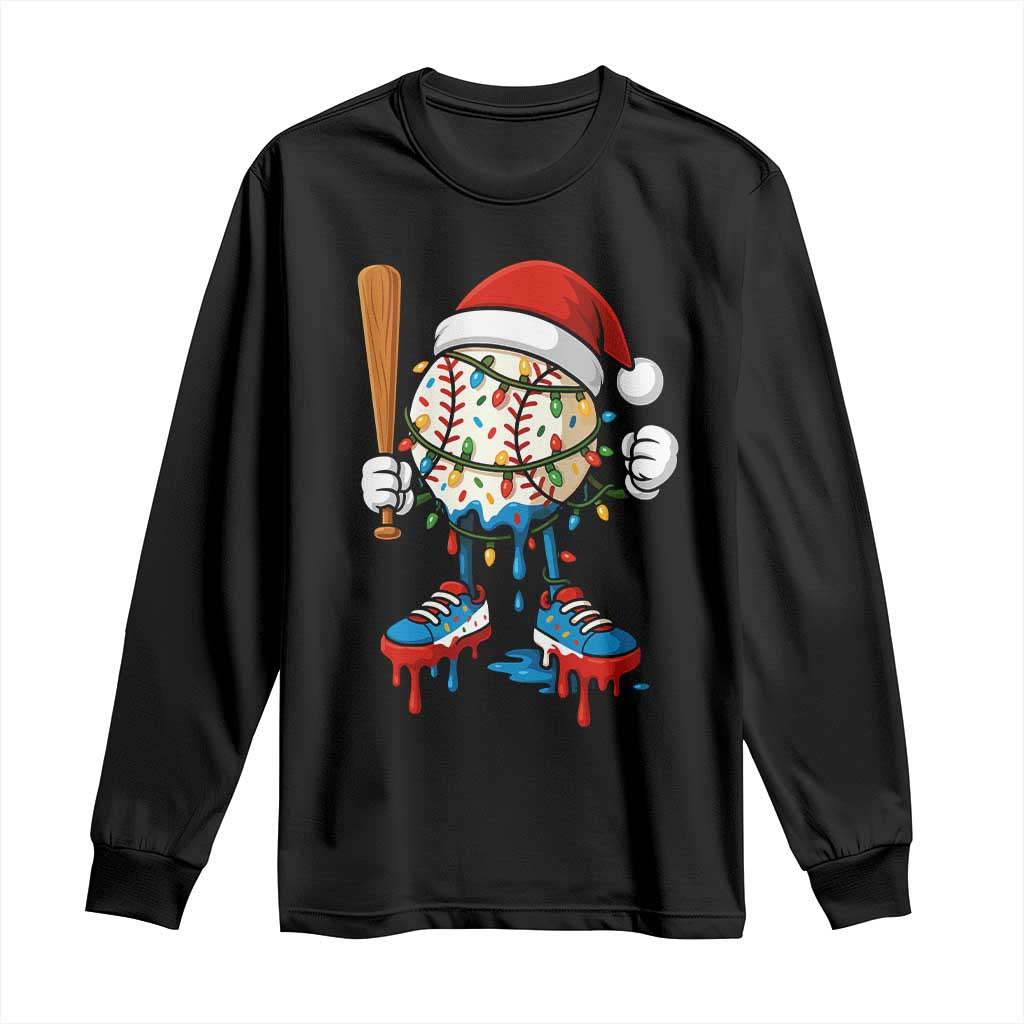 Christmas Baseball Ice Cream Drip Long Sleeve Shirt Santa Sports Xmas Baseball Player - Wonder Print Shop