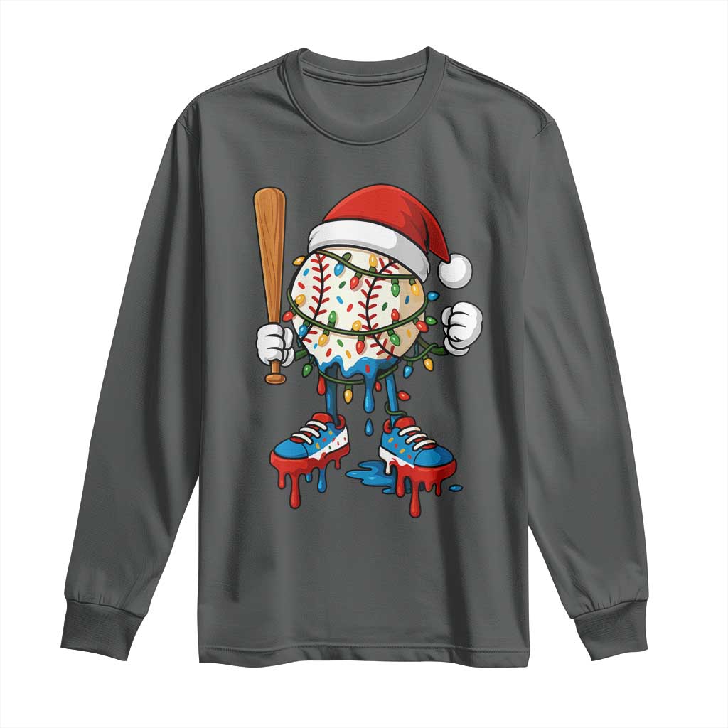 Christmas Baseball Ice Cream Drip Long Sleeve Shirt Santa Sports Xmas Baseball Player - Wonder Print Shop