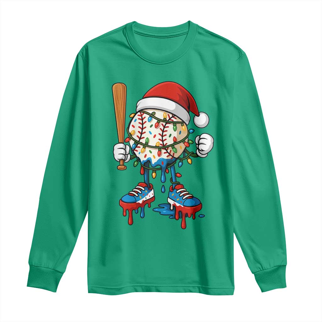 Christmas Baseball Ice Cream Drip Long Sleeve Shirt Santa Sports Xmas Baseball Player - Wonder Print Shop