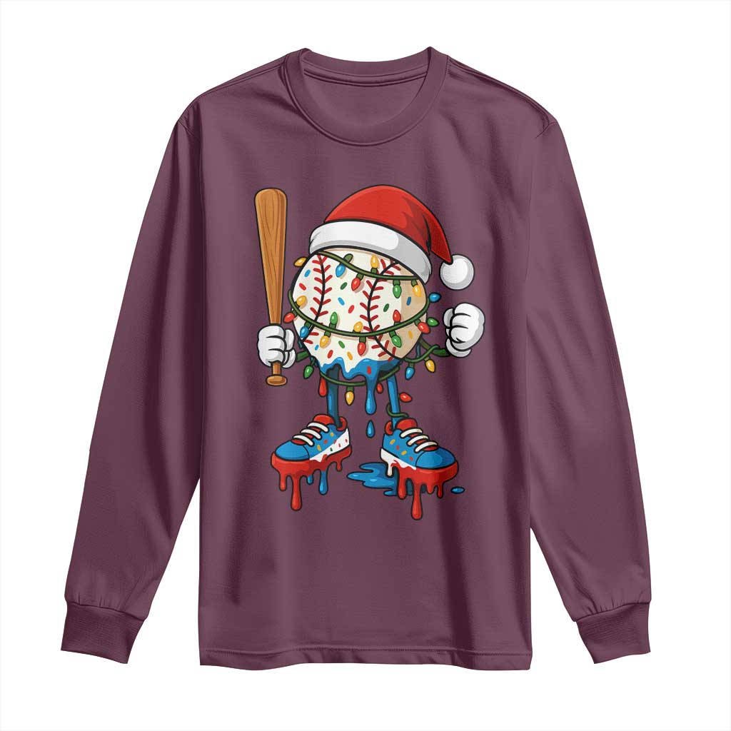 Christmas Baseball Ice Cream Drip Long Sleeve Shirt Santa Sports Xmas Baseball Player - Wonder Print Shop