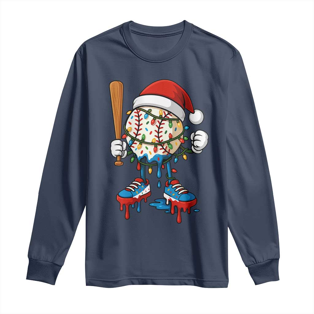 Christmas Baseball Ice Cream Drip Long Sleeve Shirt Santa Sports Xmas Baseball Player - Wonder Print Shop
