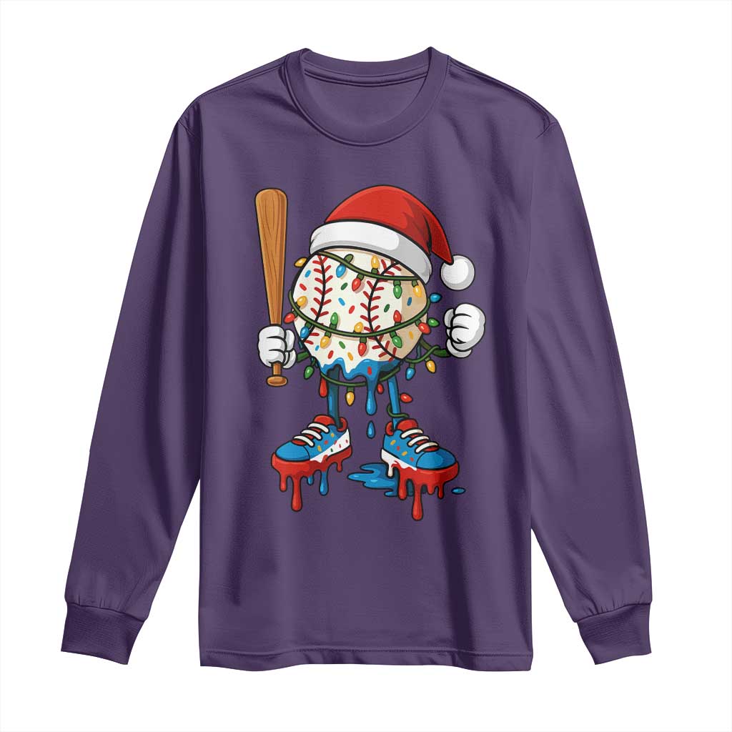 Christmas Baseball Ice Cream Drip Long Sleeve Shirt Santa Sports Xmas Baseball Player - Wonder Print Shop