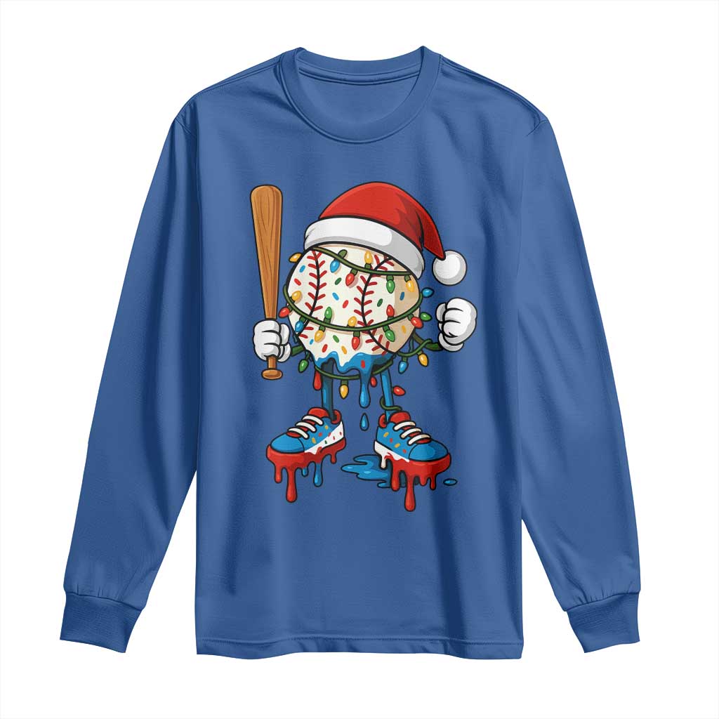 Christmas Baseball Ice Cream Drip Long Sleeve Shirt Santa Sports Xmas Baseball Player - Wonder Print Shop