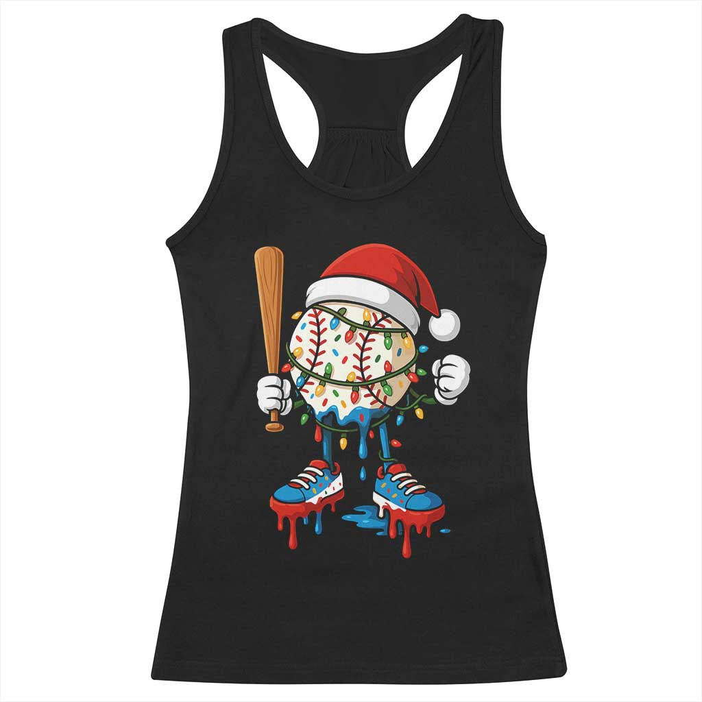 Christmas Baseball Ice Cream Drip Racerback Tank Top Santa Sports Xmas Baseball Player - Wonder Print Shop