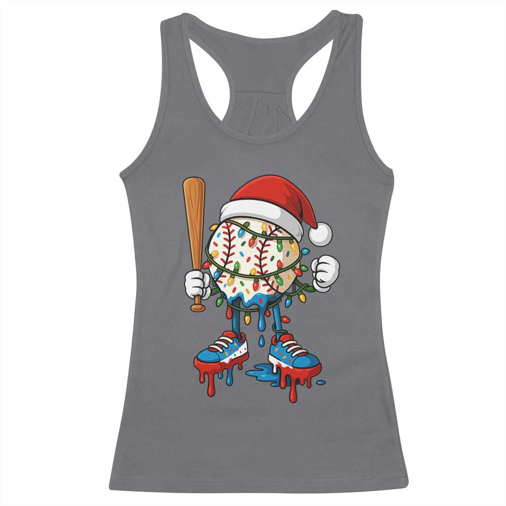 Christmas Baseball Ice Cream Drip Racerback Tank Top Santa Sports Xmas Baseball Player - Wonder Print Shop