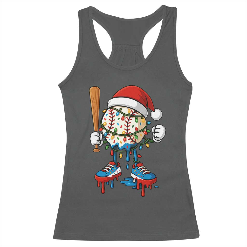 Christmas Baseball Ice Cream Drip Racerback Tank Top Santa Sports Xmas Baseball Player - Wonder Print Shop