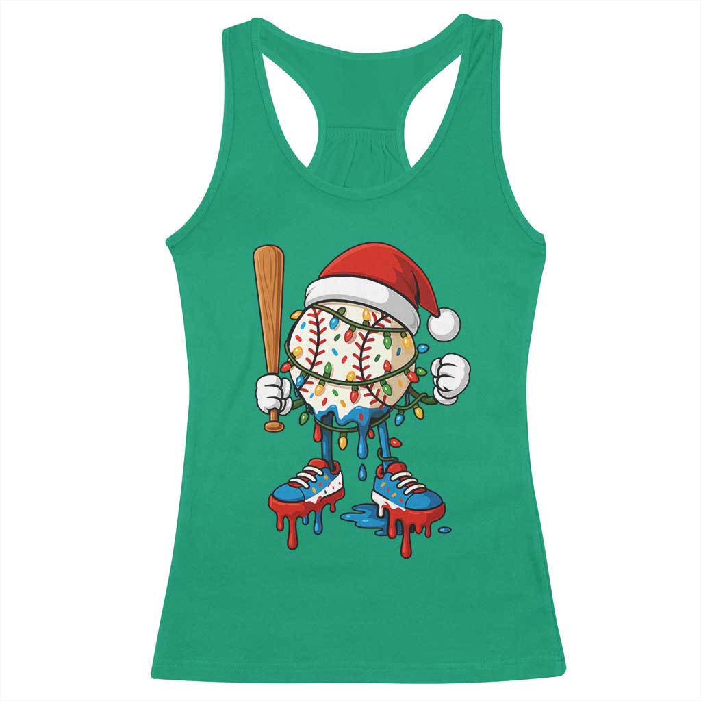 Christmas Baseball Ice Cream Drip Racerback Tank Top Santa Sports Xmas Baseball Player - Wonder Print Shop