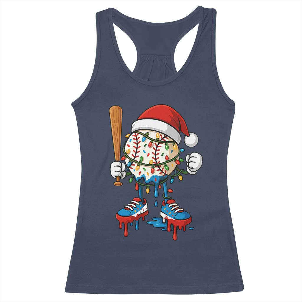 Christmas Baseball Ice Cream Drip Racerback Tank Top Santa Sports Xmas Baseball Player - Wonder Print Shop