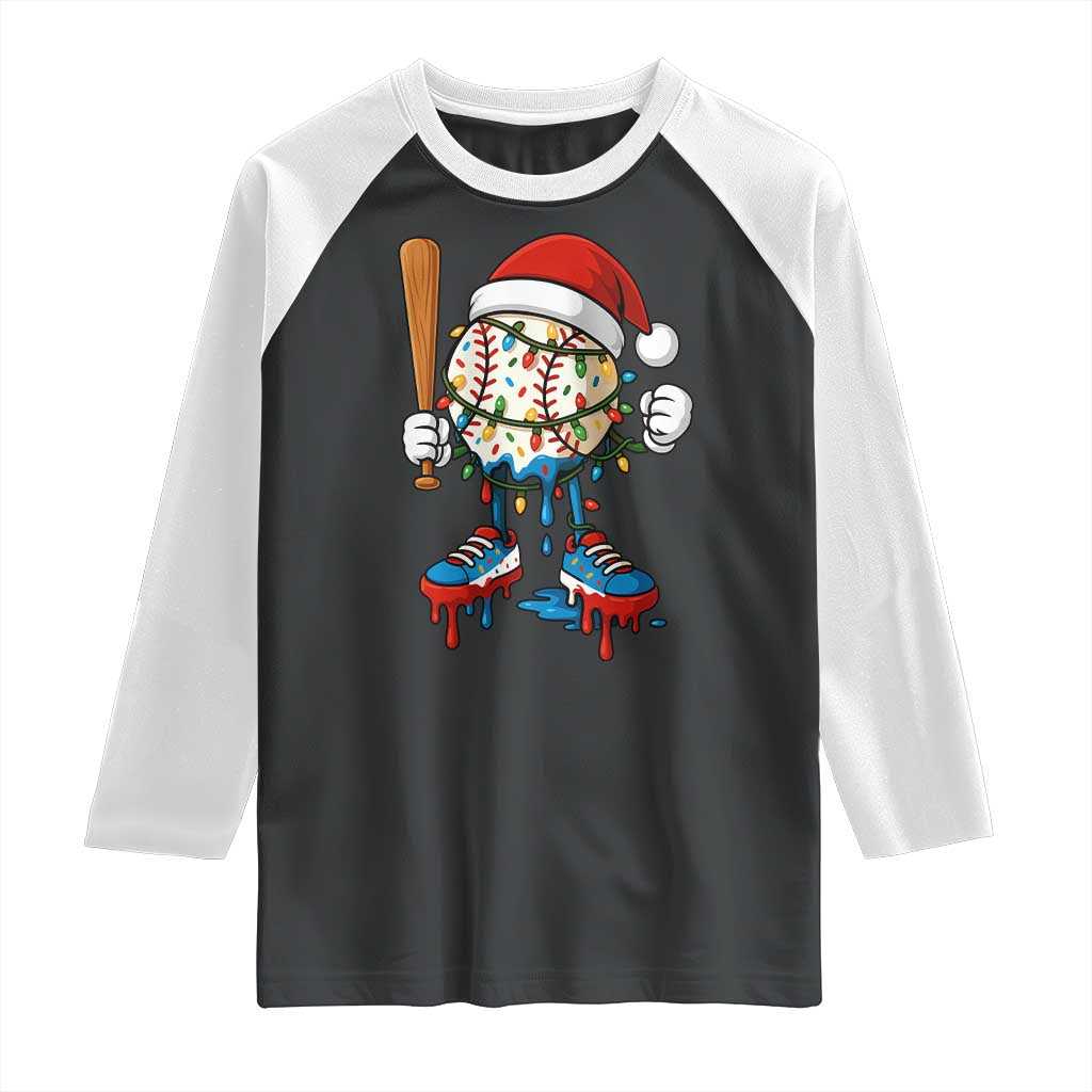 Christmas Baseball Ice Cream Drip Raglan Shirt Santa Sports Xmas Baseball Player - Wonder Print Shop
