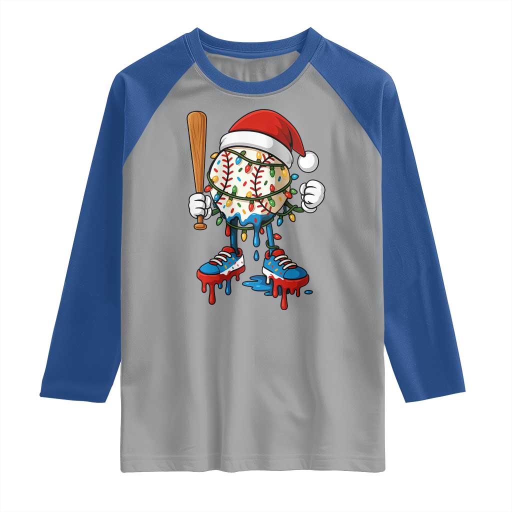 Christmas Baseball Ice Cream Drip Raglan Shirt Santa Sports Xmas Baseball Player - Wonder Print Shop