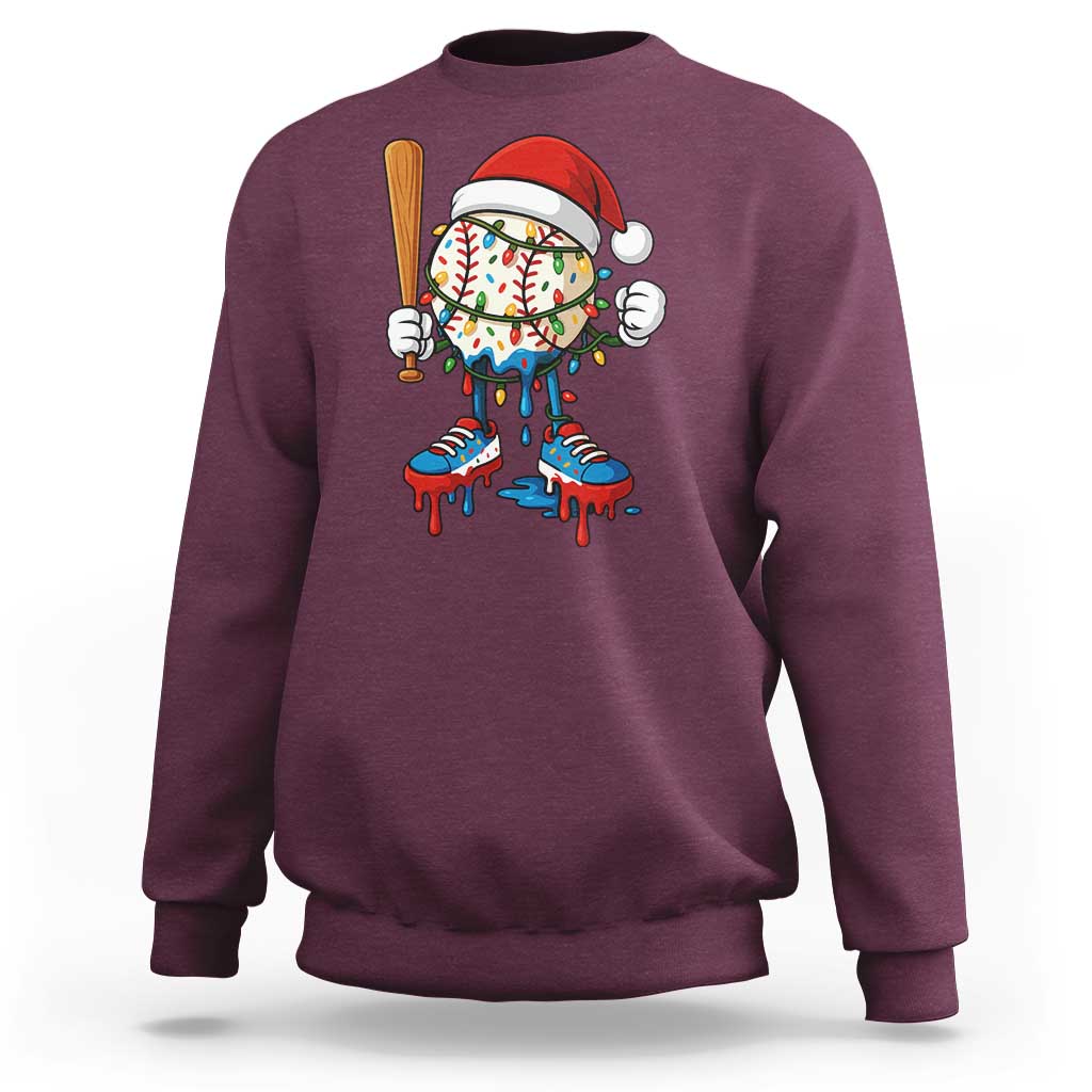 Christmas Baseball Ice Cream Drip Sweatshirt Santa Sports Xmas Baseball Player - Wonder Print Shop