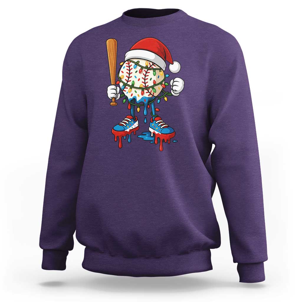 Christmas Baseball Ice Cream Drip Sweatshirt Santa Sports Xmas Baseball Player - Wonder Print Shop