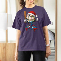 Christmas Baseball Ice Cream Drip T Shirt For Women Santa Sports Xmas Baseball Player - Wonder Print Shop