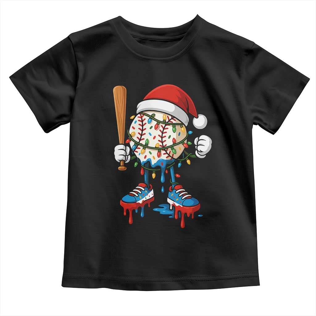 Christmas Baseball Ice Cream Drip Toddler T Shirt Santa Sports Xmas Baseball Player - Wonder Print Shop