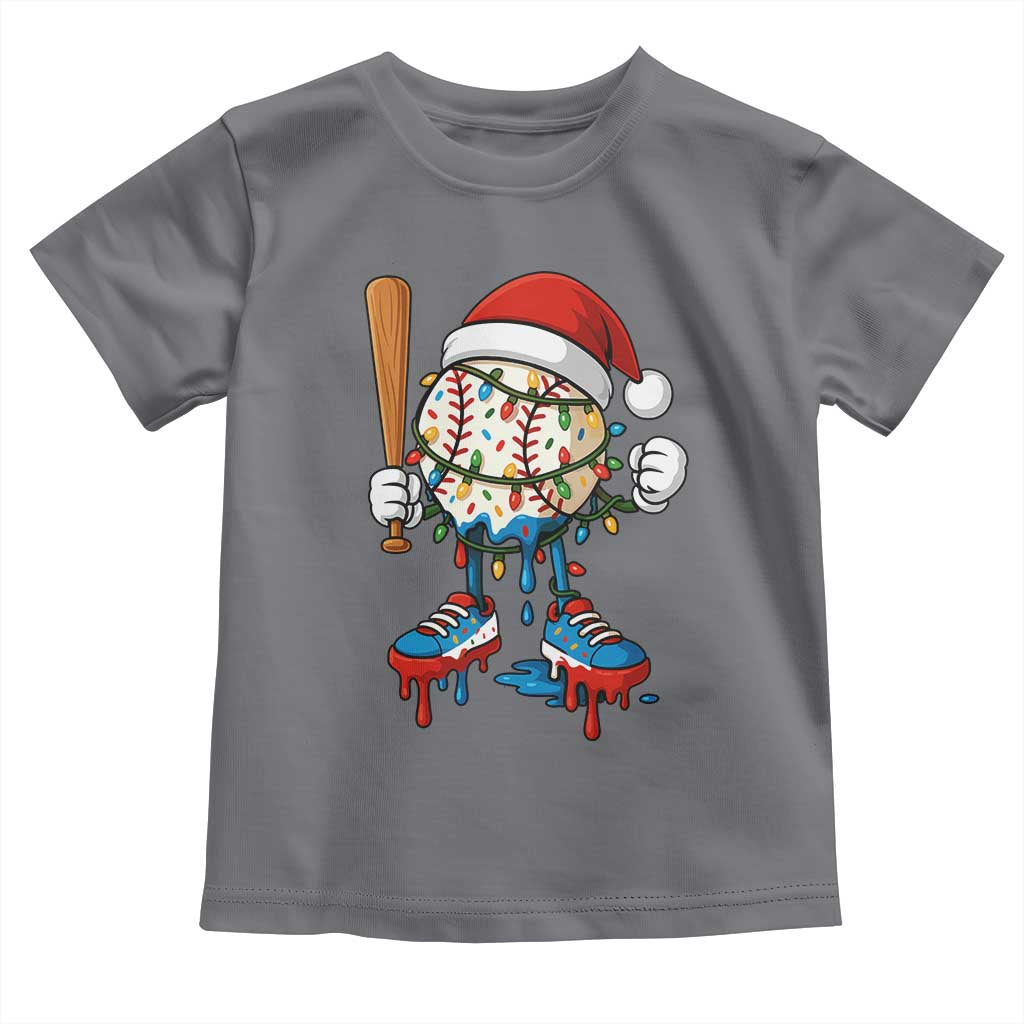 Christmas Baseball Ice Cream Drip Toddler T Shirt Santa Sports Xmas Baseball Player - Wonder Print Shop